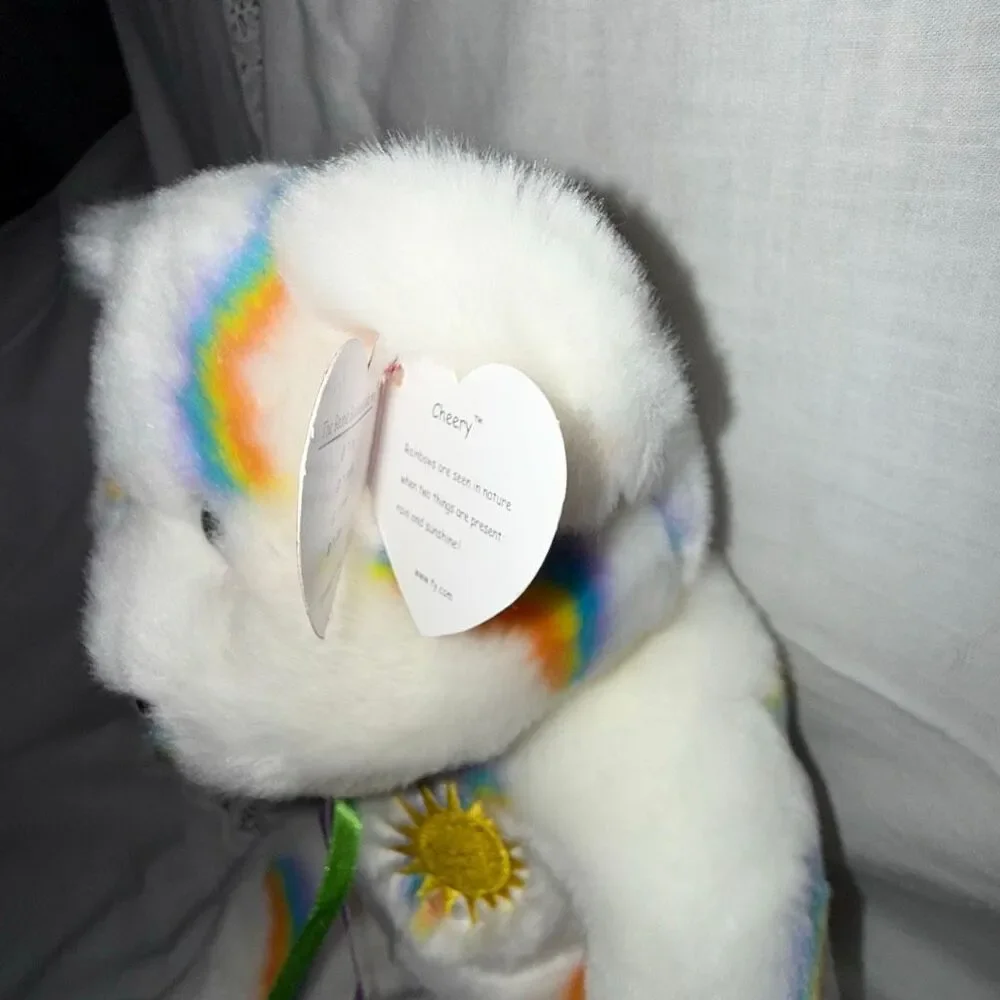 Rare 2002 Ty Beanie Buddy Cheery 15” Rainbow Sun Bear – Mint with Embroidered Ty